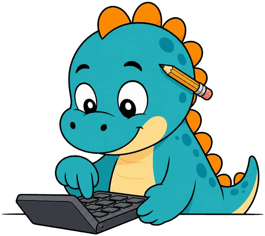 Baby Rexie doing tokenomics math on a calculator